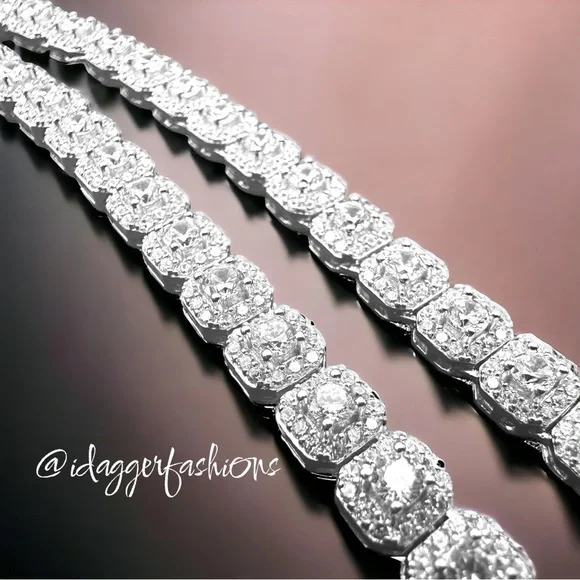16” Iced Out Cubic Zirconia Ice Cube Tennis Chain Solid 925 Sterling Silver NWT